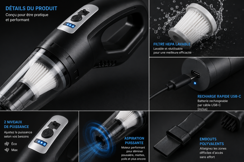 TurboVac™ Pro – Aspirateur Sans Fil Puissant pour Voiture & Maison