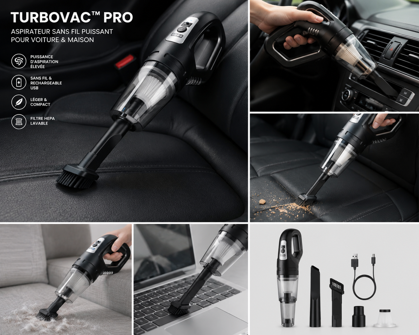 TurboVac™ Pro – Aspirateur Sans Fil Puissant pour Voiture & Maison