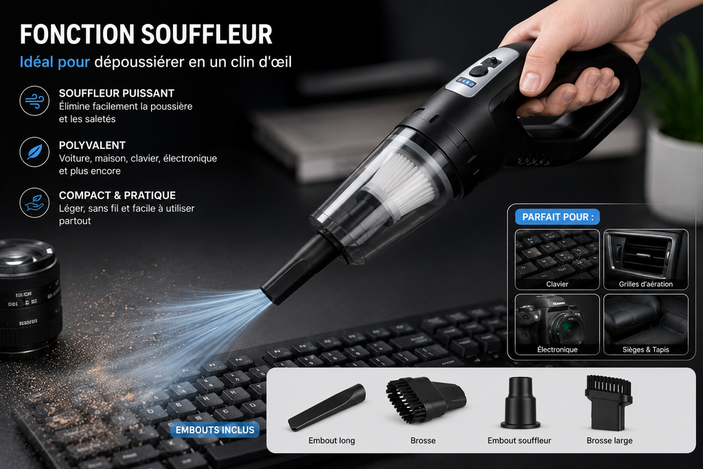 TurboVac™ Pro – Aspirateur Sans Fil Puissant pour Voiture & Maison