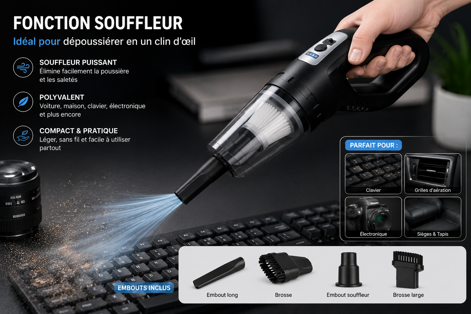TurboVac™ Pro – Aspirateur Sans Fil Puissant pour Voiture & Maison