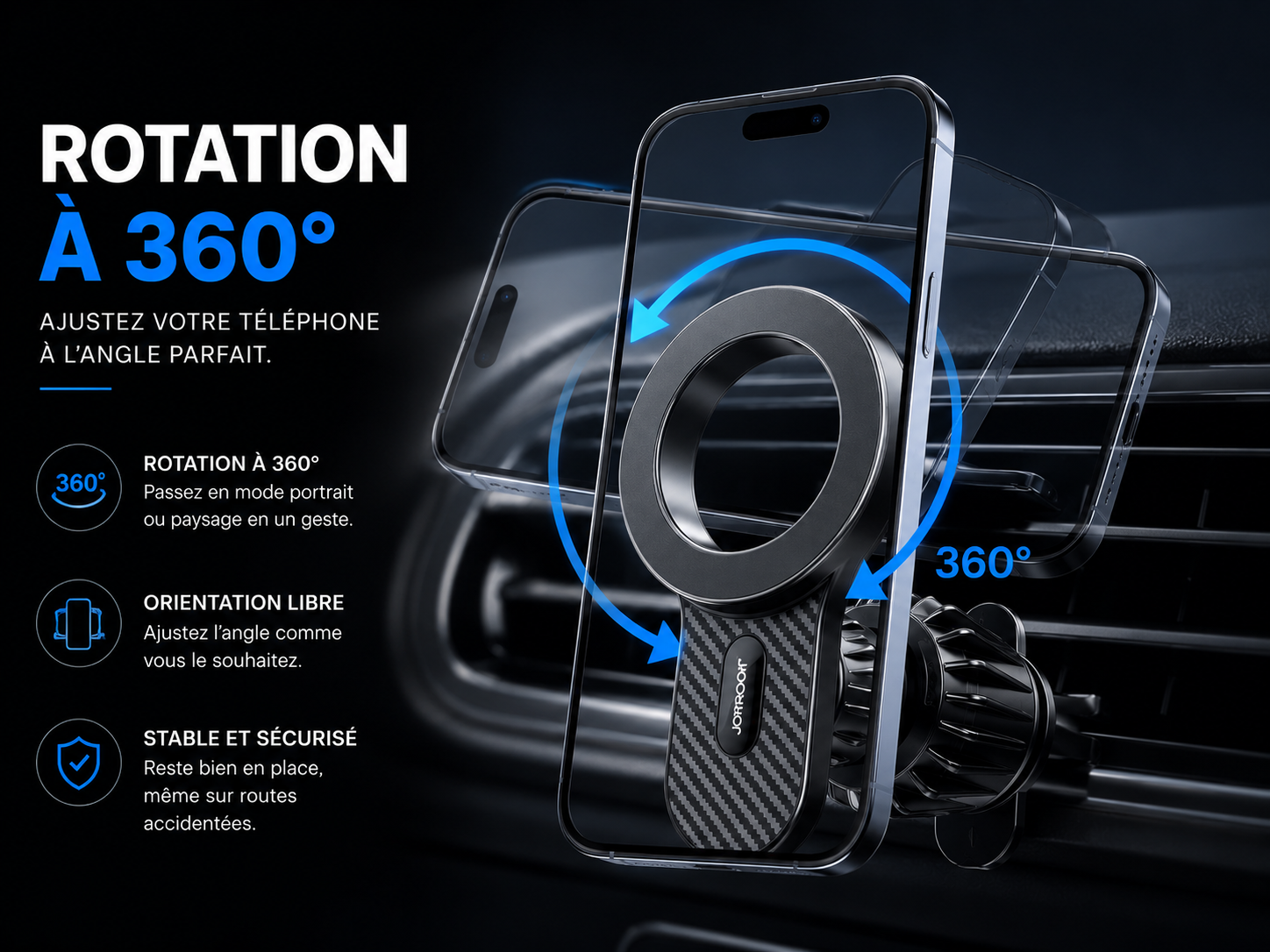 MagGrip™ Pro – Support Téléphone Magnétique 360° pour Voiture